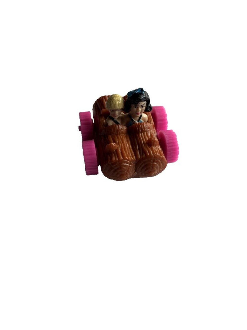 Vintage 1993 McDonalds Flintstones Barney Betty Rubble Log Car Toy Pink Wheels